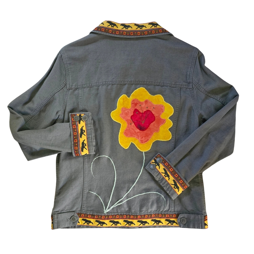 Vintage Moose Eddie Bauer Floral Green Jacket Size Small Granola Art to Wear - Picture 2 of 6